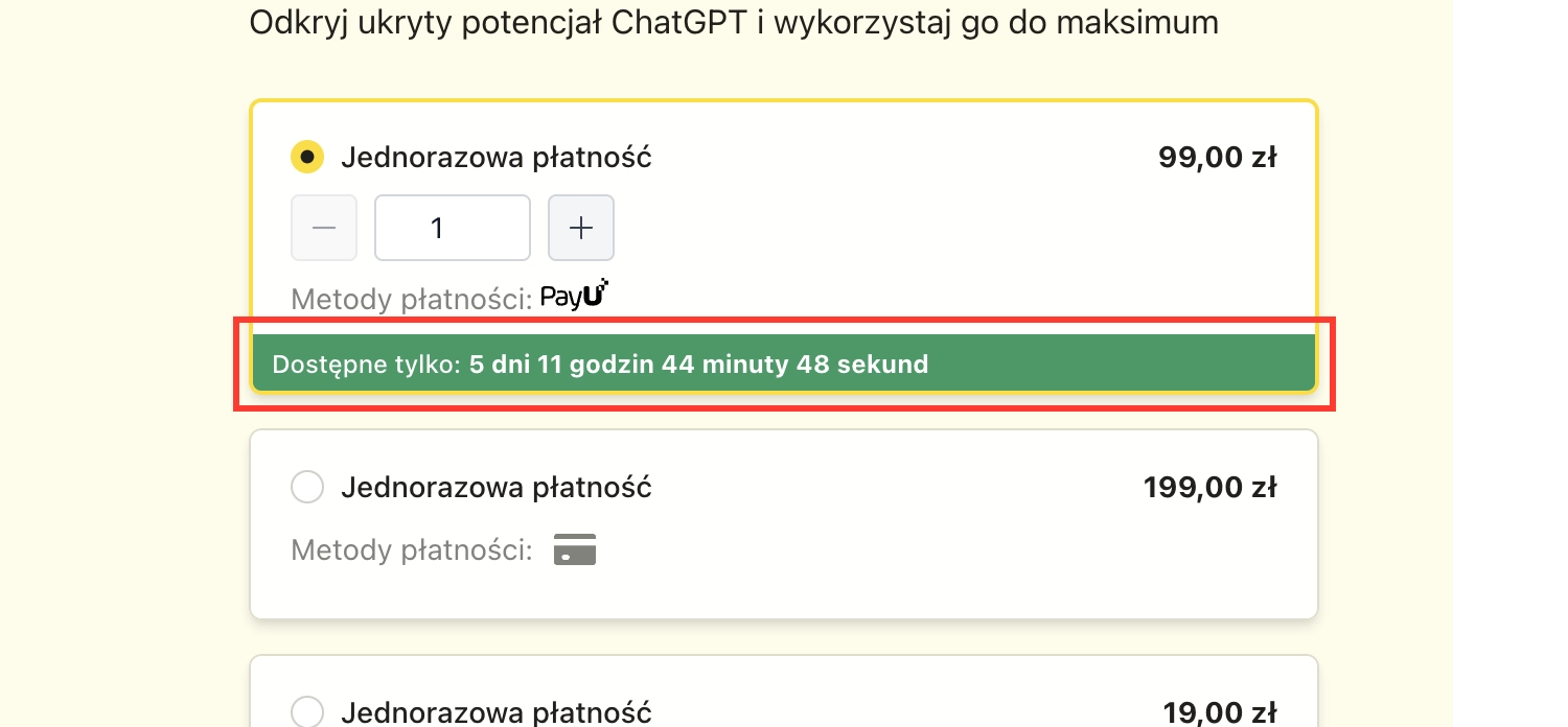 Koszyk Zanfia – odliczanie limitu czasowego ceny